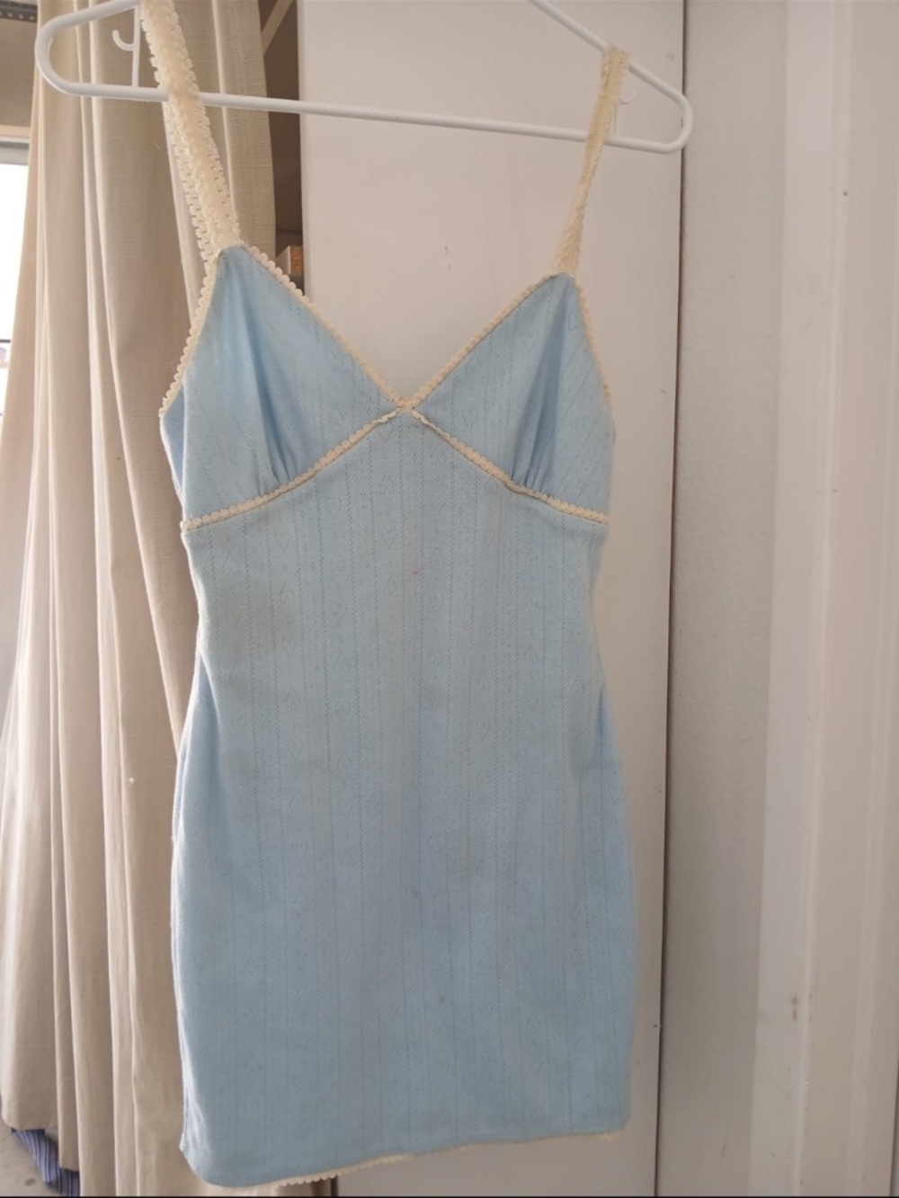 For Love & Lemons Pale Blue Slip Dress with Cream Trim